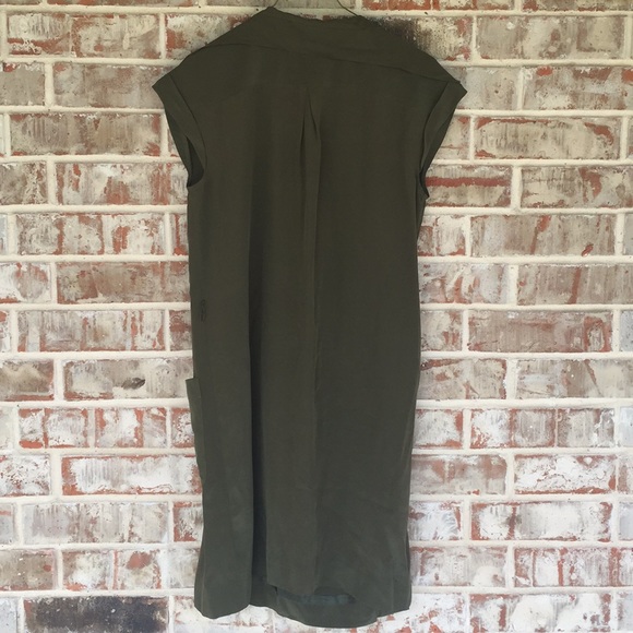 ANTHRO Maeve 100% Silk Ida Shirt Dress in Olive 4 - Picture 2 of 8